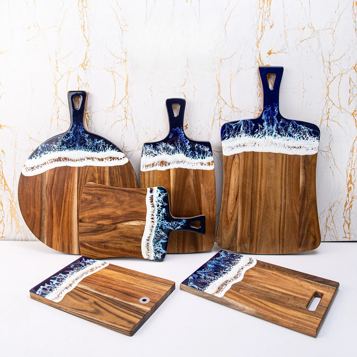 Bamboo Cutting Board - Ocean Wave Resin Acacia Wood Cutting