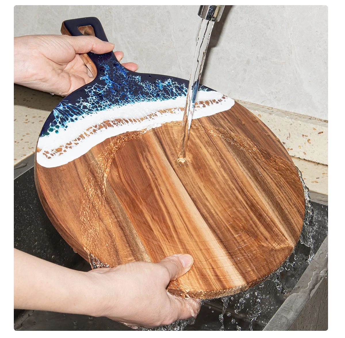 Ocean Wave Resin Acacia Wood C - Bamboo Cutting Board ulasan dan harga